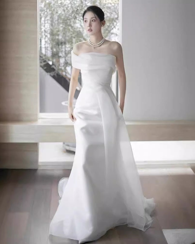 French Off-shoulder Light Wedding Dress Bride