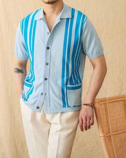 Cotton Striped Breathable Short-sleeved Knitted Cardigan Polo Shirt