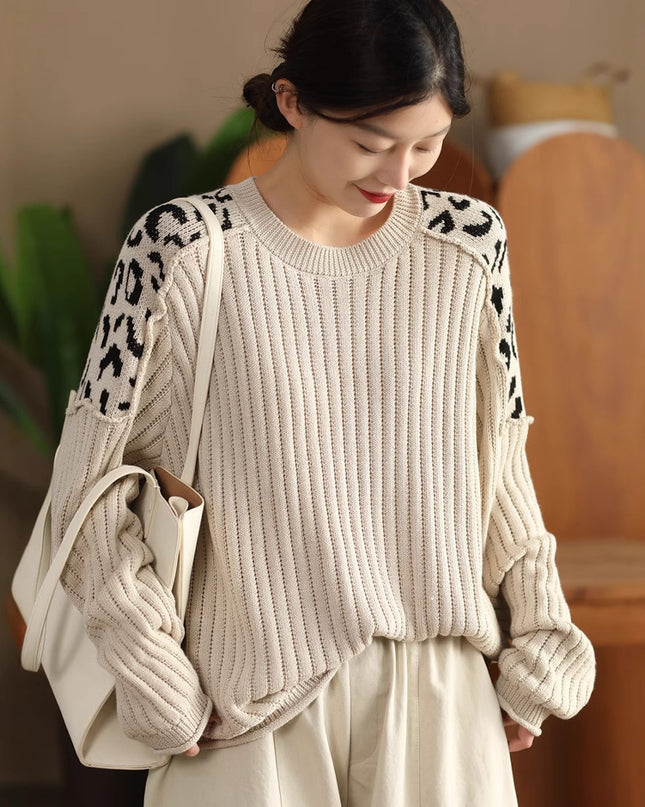 Artistic Casual Top Women's Fashionable Round Neck Cotton Pullover