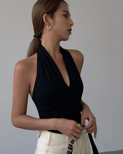 Advanced Sense Black V-neck Halterneck Vest