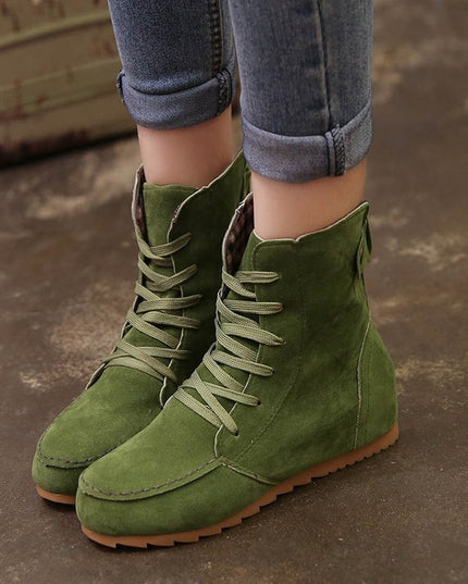 Flat bottom strap fastening boots