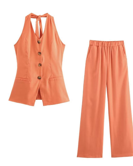 Classic Style Cotton And Linen Halterneck Vest Suit Women's Summer High-grade Trousers