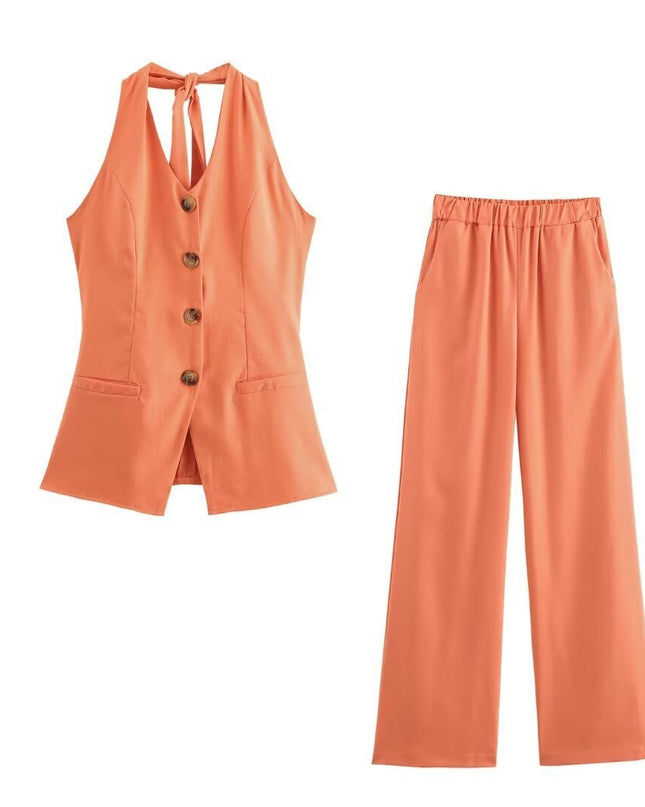 Classic Style Cotton And Linen Halterneck Vest Suit Women's Summer High-grade Trousers