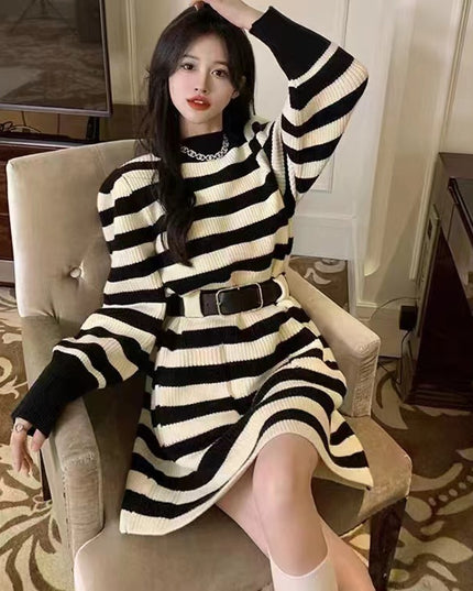 Long Sleeve Loose Knitted Base Dress Women