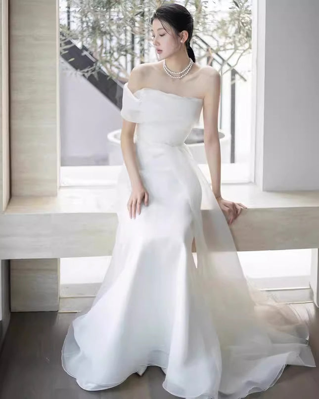 French Off-shoulder Light Wedding Dress Bride