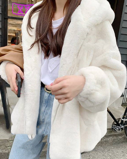 Faux Fur Ladies Plus Cotton Thick Hooded Jacket