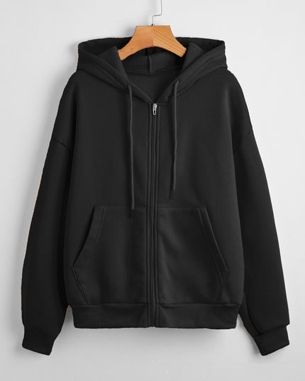 Sweater Women's Hooded Solid Color Zipper Loose Padded Coat
