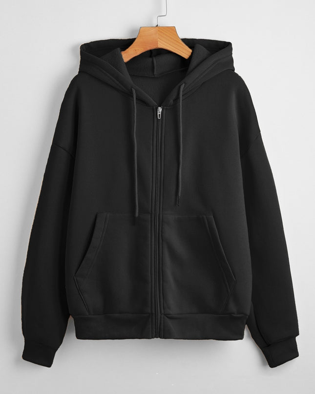 Sweater Women's Hooded Solid Color Zipper Loose Padded Coat