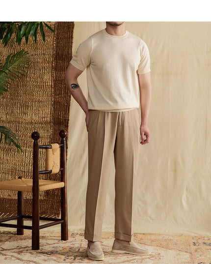 Men's Summer Breathable Tencel Cotton Round Neck Short Sleeve T-shirt