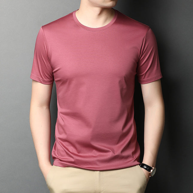 Men's Mercerized Cotton Loose Solid Color Short Sleeves