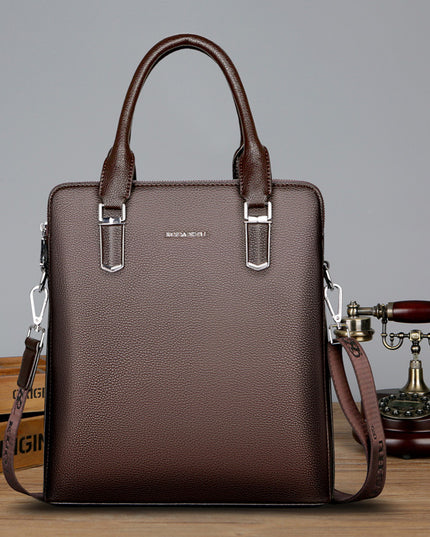 Men's Handbag Double Pull Large Capacity Business Computer Bag Authentic Leather Tactile Feel