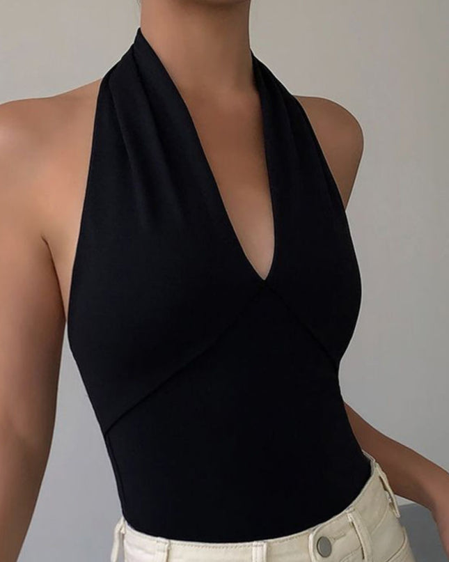 Advanced Sense Black V-neck Halterneck Vest