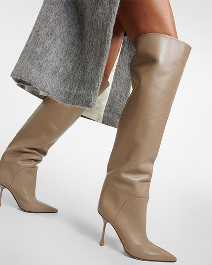 Pointed-toe Stiletto Slip-on Below The Knee Plus Size Straight Women's Boots