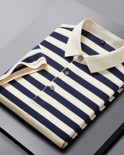Pineapple Texture Striped Short Sleeve Cotton T-shirt Trendy Youth Half Casual Top Polo Shirt