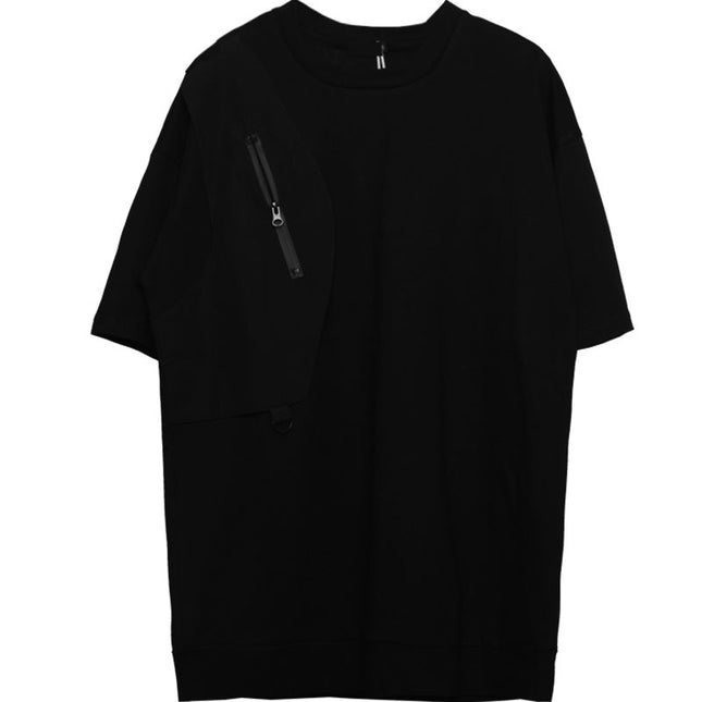 Fashionable Stitching Functional Zipper Short Sleeved T-shirt