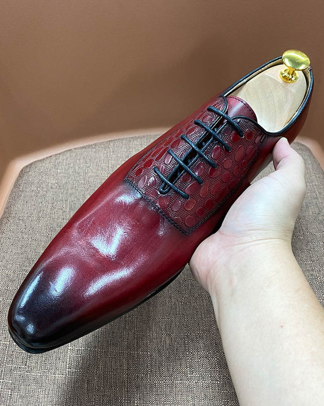 Leather Lace Pointed Oxford Shoes Handmade Business Casual