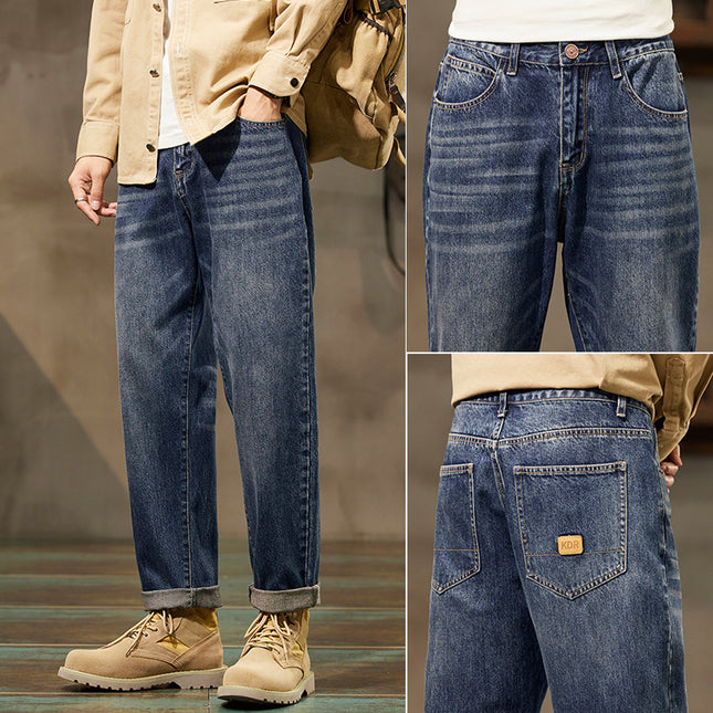 Retro Straight Loose Denim Pants for Men – Classic Mid-Waist Vintage Jeans | Daily Wear Cotton Trousers