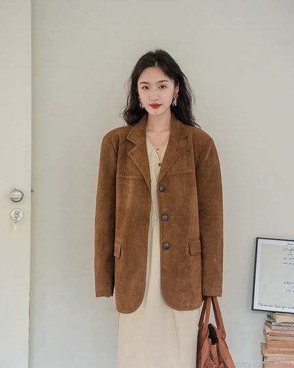 Dark Brown Coffee Suede Vintage Blazer