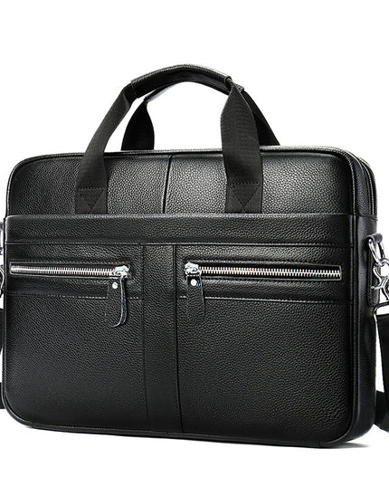 Business Casual Vintage Handbag | Men’s Leather Horizontal Briefcase, 14-Inch Laptop Compatible