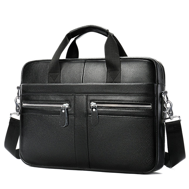 Business Casual Vintage Handbag | Men’s Leather Horizontal Briefcase, 14-Inch Laptop Compatible