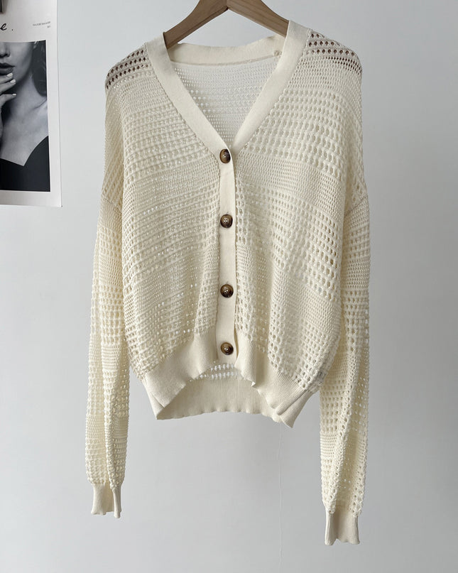 White Dignified Hollow Cardigan Outer Wear Sweater