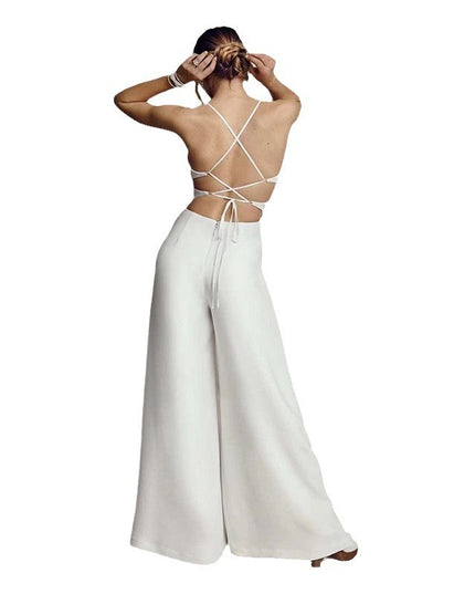Sleeveless V-neck Brace Skinny Sheath Backless Jumpsuit
