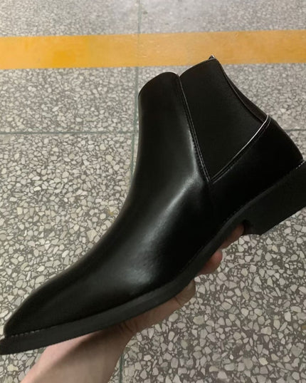 Korean Style Middle High Top Business Formal Wear Plus Size Leather Boots