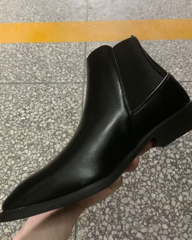 Korean Style Middle High Top Business Formal Wear Plus Size Leather Boots