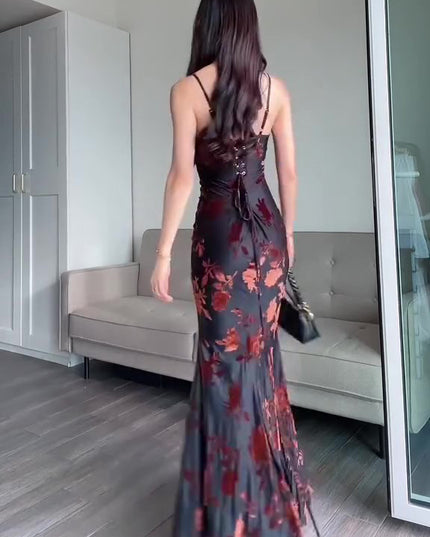 Flocked Strappy Maxi Dress