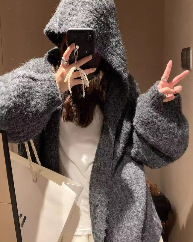 Retro Maillard Hooded Sweater Cardigan For Women