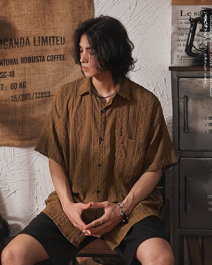 Retro Niche Design Hollow-out Short-sleeved Shirt For Men