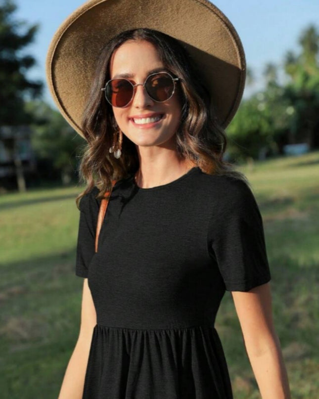 Women's Short Sleeve T-shirt With Ruffled Bottom In Dark Blue