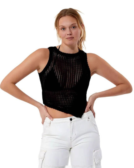 Spring And Summer Fashion European And American Style Sexy Beach Style Side Open Split Vest Knitwear Top