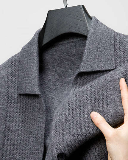 Pure Color Knitted Cardigan For Young Men Korean Style Sweater Lapel