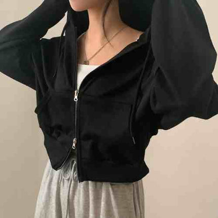 Chic Niche Zipper Hooded Long Sleeve Sweater Coat
