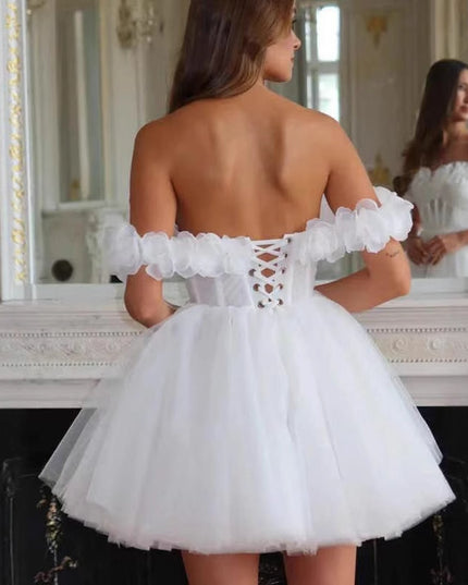 Lace Off-shoulder Mini Wedding Dress