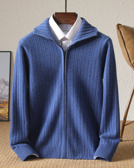 Pure Wool Sweater Men's Lapel Full Zipper