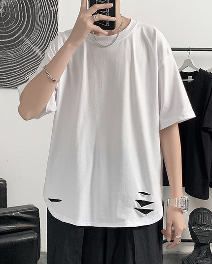 Men's Trendy Brand Loose Half-sleeve Ripped T-shirt