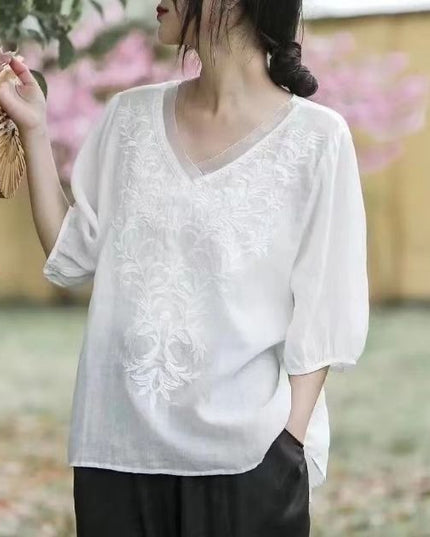 Summer Retro Style Loose Short Sleeve Shirt Ladies