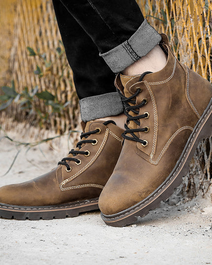 Vintage Men's Leather Boots Worke High-top Shoes