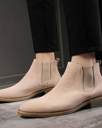 Men's leather pointed toe high-top boots