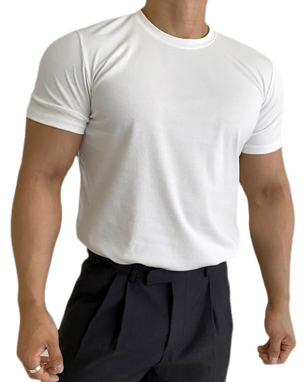Men's Short Sleeve Slim Solid Color Cotton Base Shirt