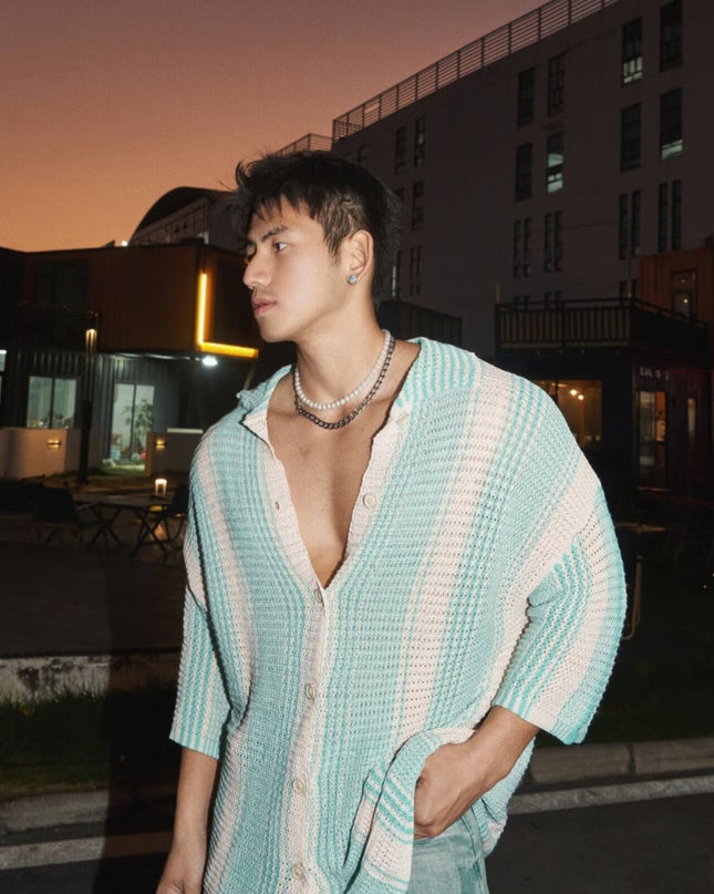 Summer Loose Lapels Casual Knitted Thin Top