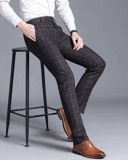 Men's Plaid Slim Fit Feet Suit Pants