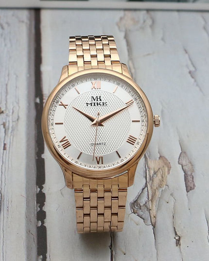 Waterproof Men's Gold Watch Fashion Gun Color Steel Band Quartz Watch