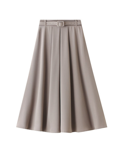 Retro High Waist A- Line Skirt Slimming Skirt Belt Attached