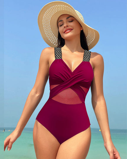 One-piece Swimsuit Women's Pure Color Mesh Bikini Swimsuit