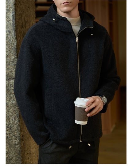 Men's Woolen Coat Hooded Jacket Loose