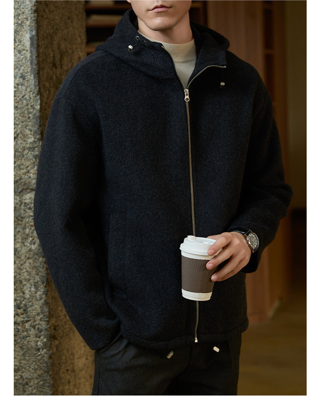 Men's Woolen Coat Hooded Jacket Loose
