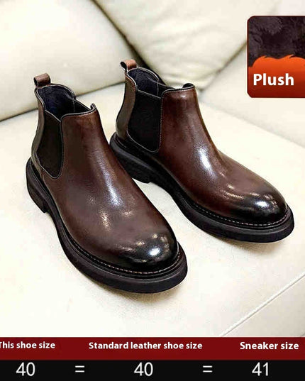 Men's Genuine Leather High-top Leather Shoes Thick Bottom Increased By Cowhide Martin Boots